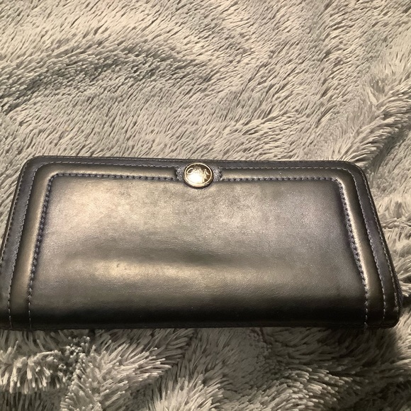 Vintage Coach metallic navy blue  leather wallet - Picture 1 of 11